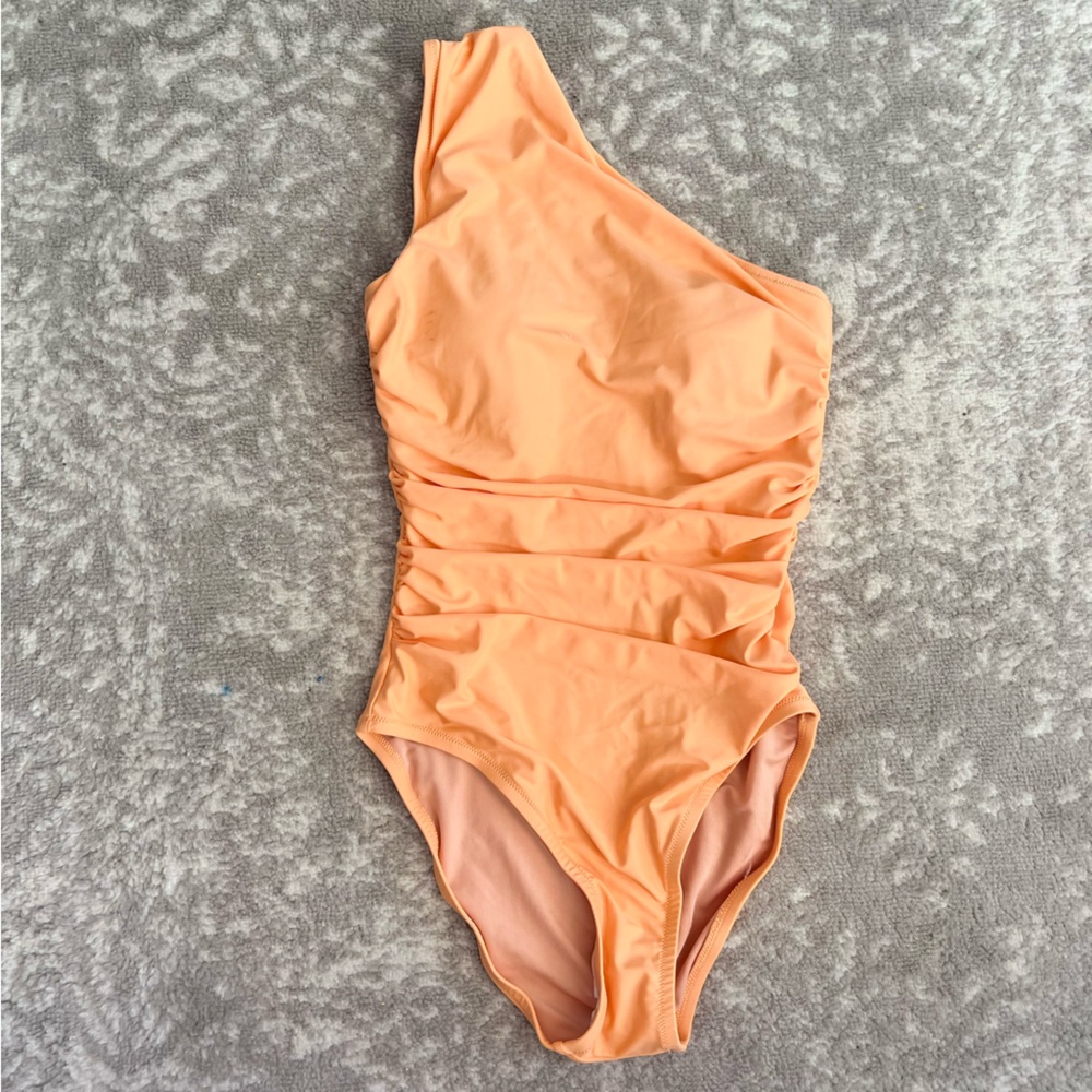 J. Crew Ruched one-shoulder one-piece in Orange